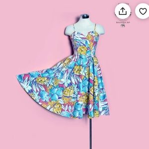 Pineapple Print, Fit & Flare, Full Skirt, 1970's Summer Day Dress, Size Small